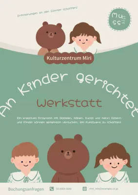Werbung für einen schönen Sommerferien-Workshop in Khaki und Braun.