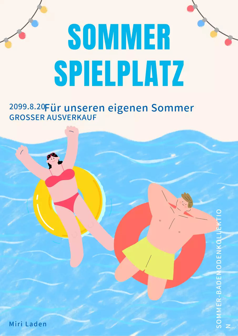 Werbung für einen hübschen Badeanzug-Shop in Hellblau