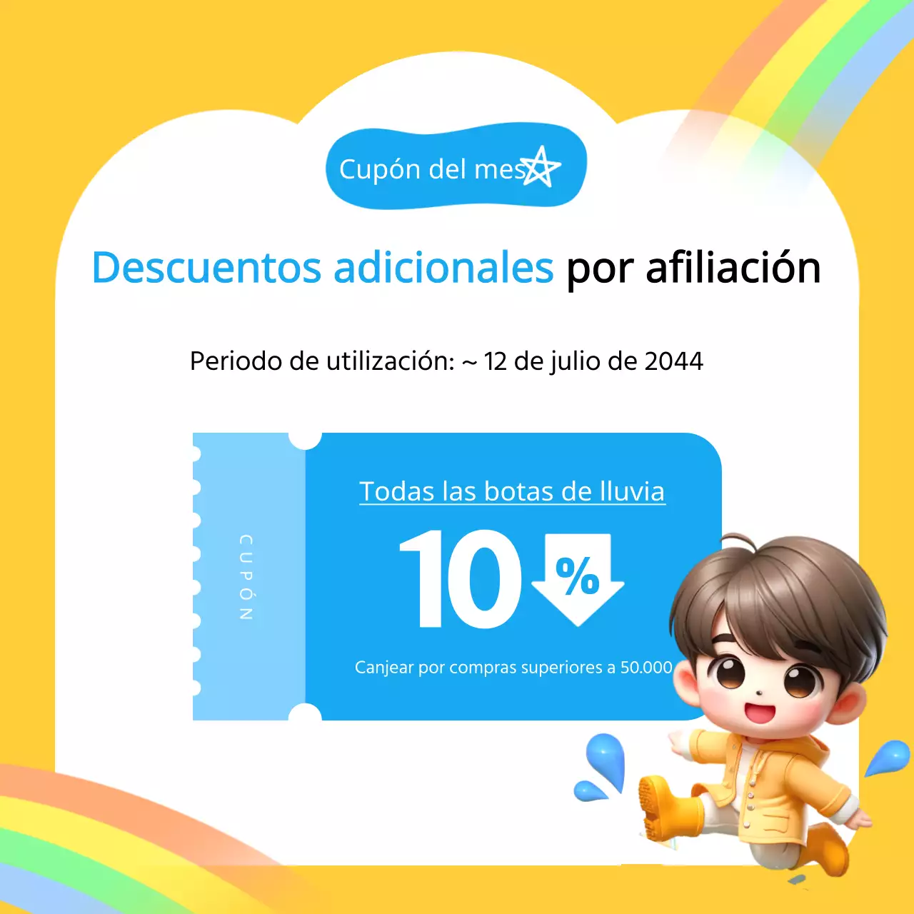 Promover bonitos productos amarillos y azul claro para la temporada de lluvias