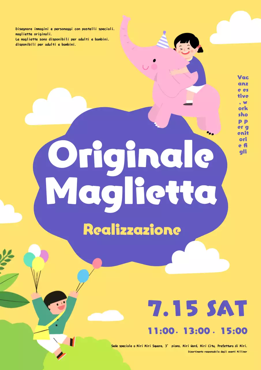 Promuovere laboratori estivi per bambini carini in giallo e viola