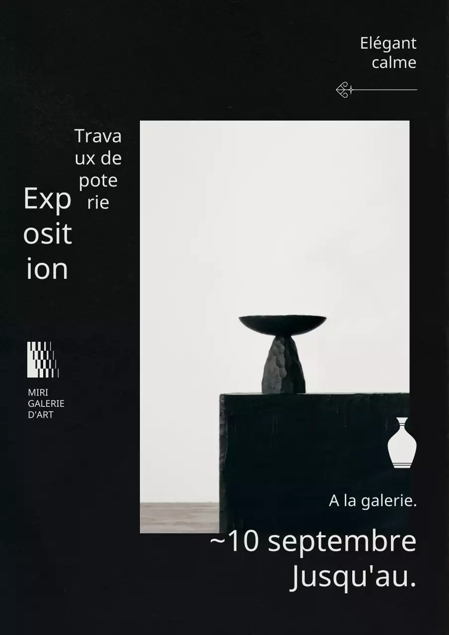 Publicité pour l'exposition de porcelaine fine noire et grise