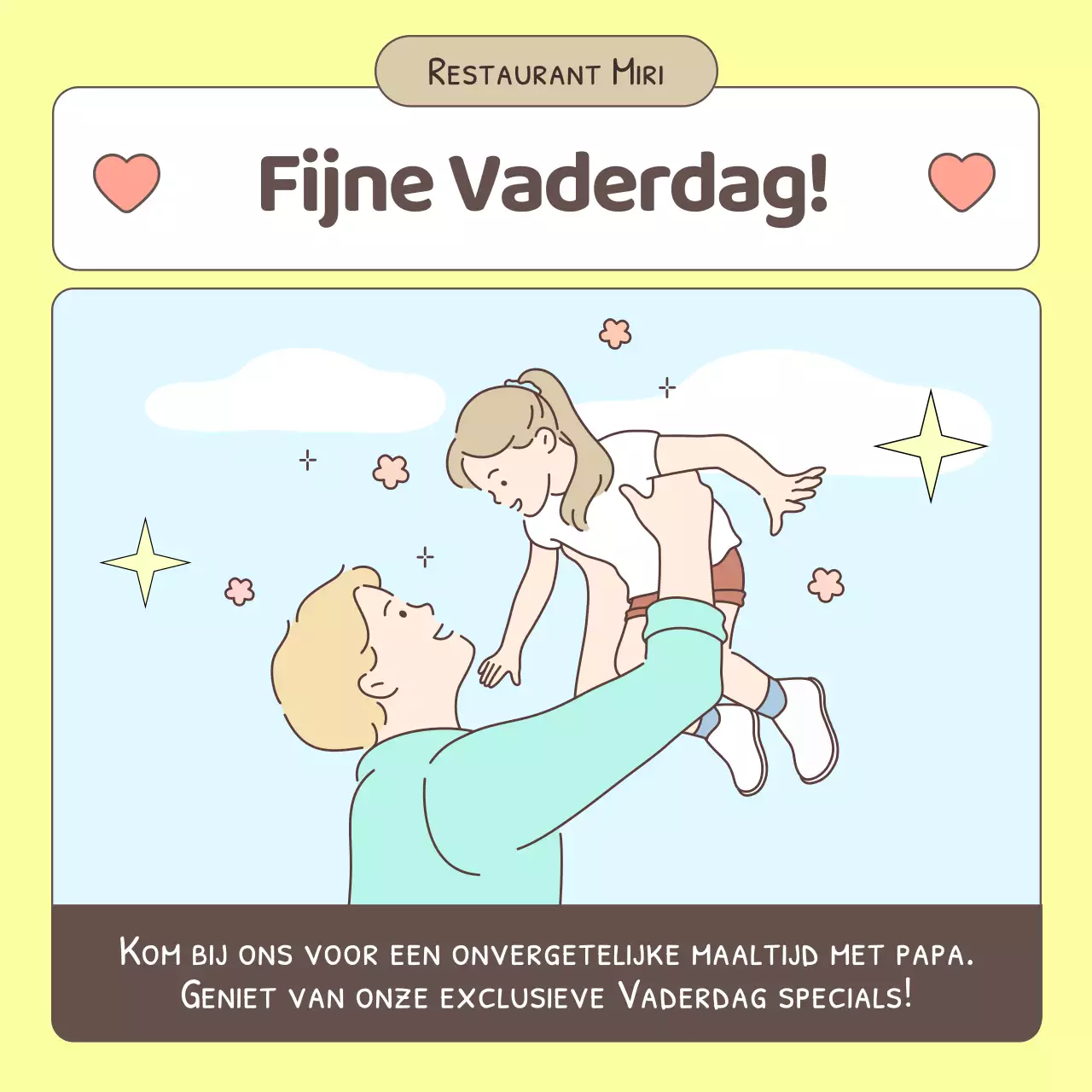 Een eenvoudige vaderdagreclame in lichtblauw en geel