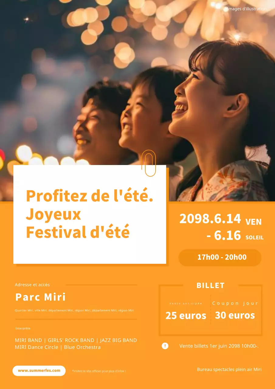 Publicité simple pour un festival de musique de nuit en été, en orange et en blanc