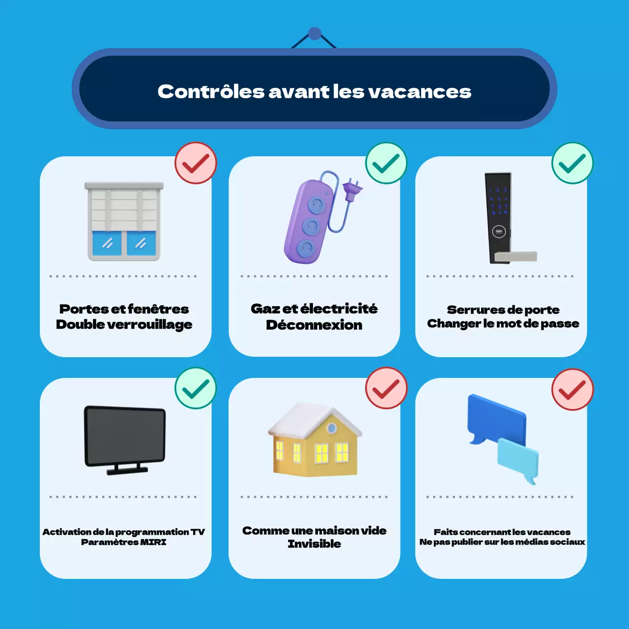 Conseils de sécurité pour les vacances surlignés en bleu