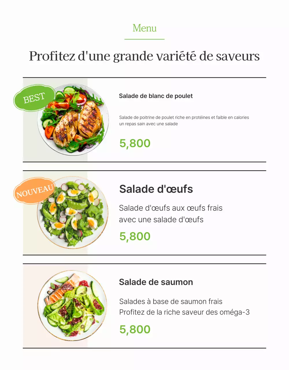 Promouvoir une simple page de détails sur les salades blanches et chartreuses