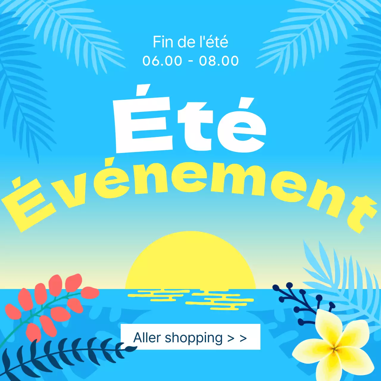 Guide des soldes d'été tropicales en bleu clair et jaune