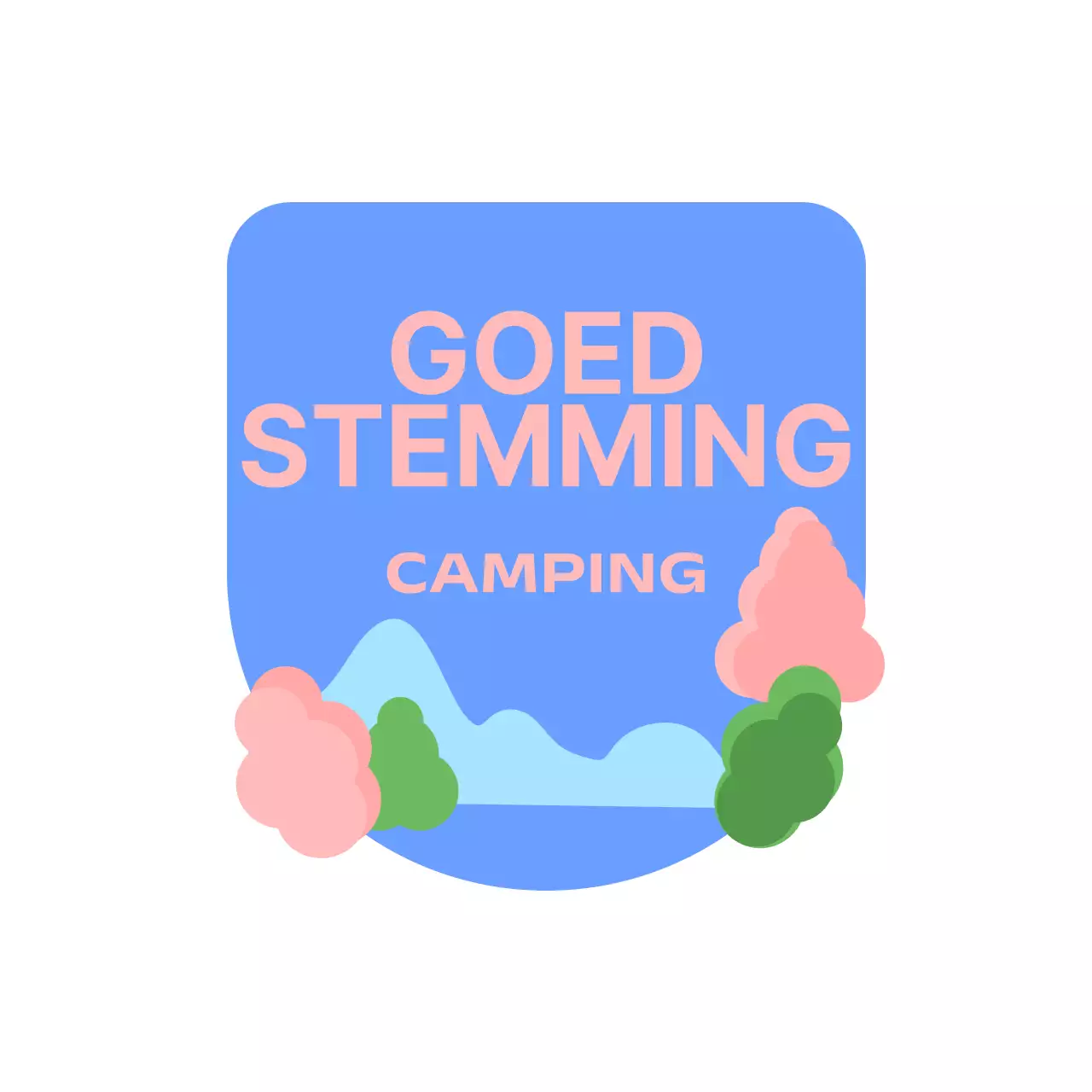 Camping met ronde boogvormen en landschapsillustraties