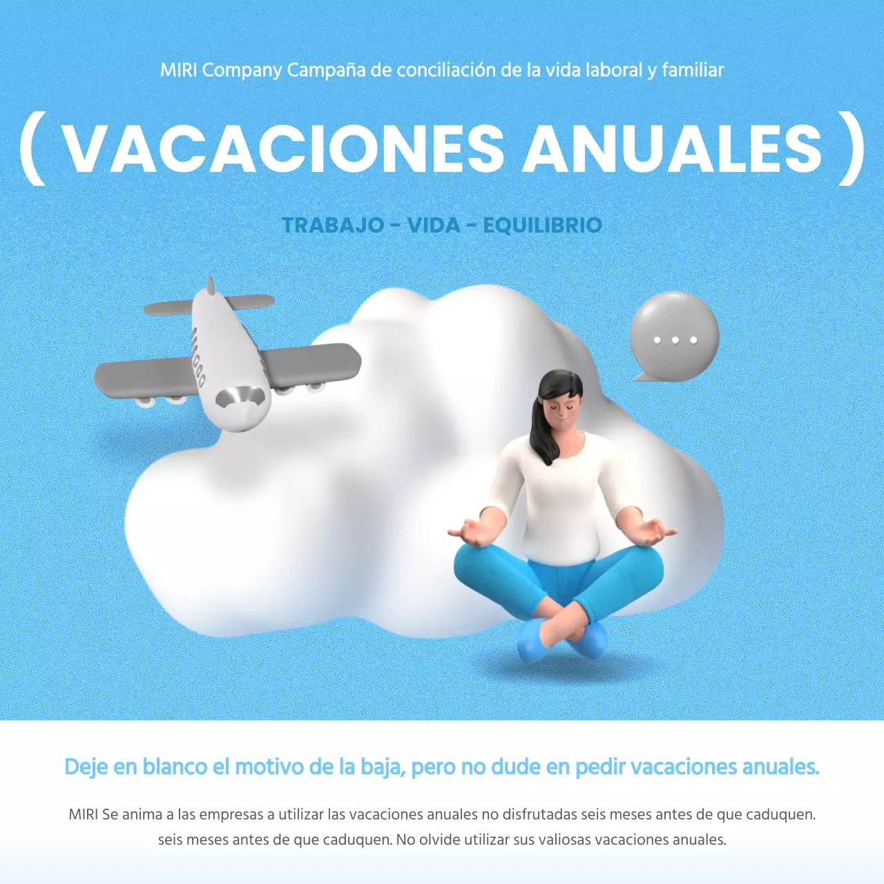 Aviso sencillo de promoción de vacaciones anuales en azul claro y blanco