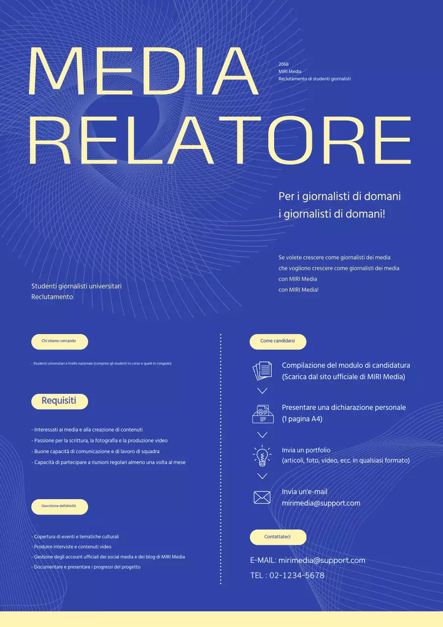 Una semplice proposta di reclutamento di studenti di giornalismo in blu e giallo