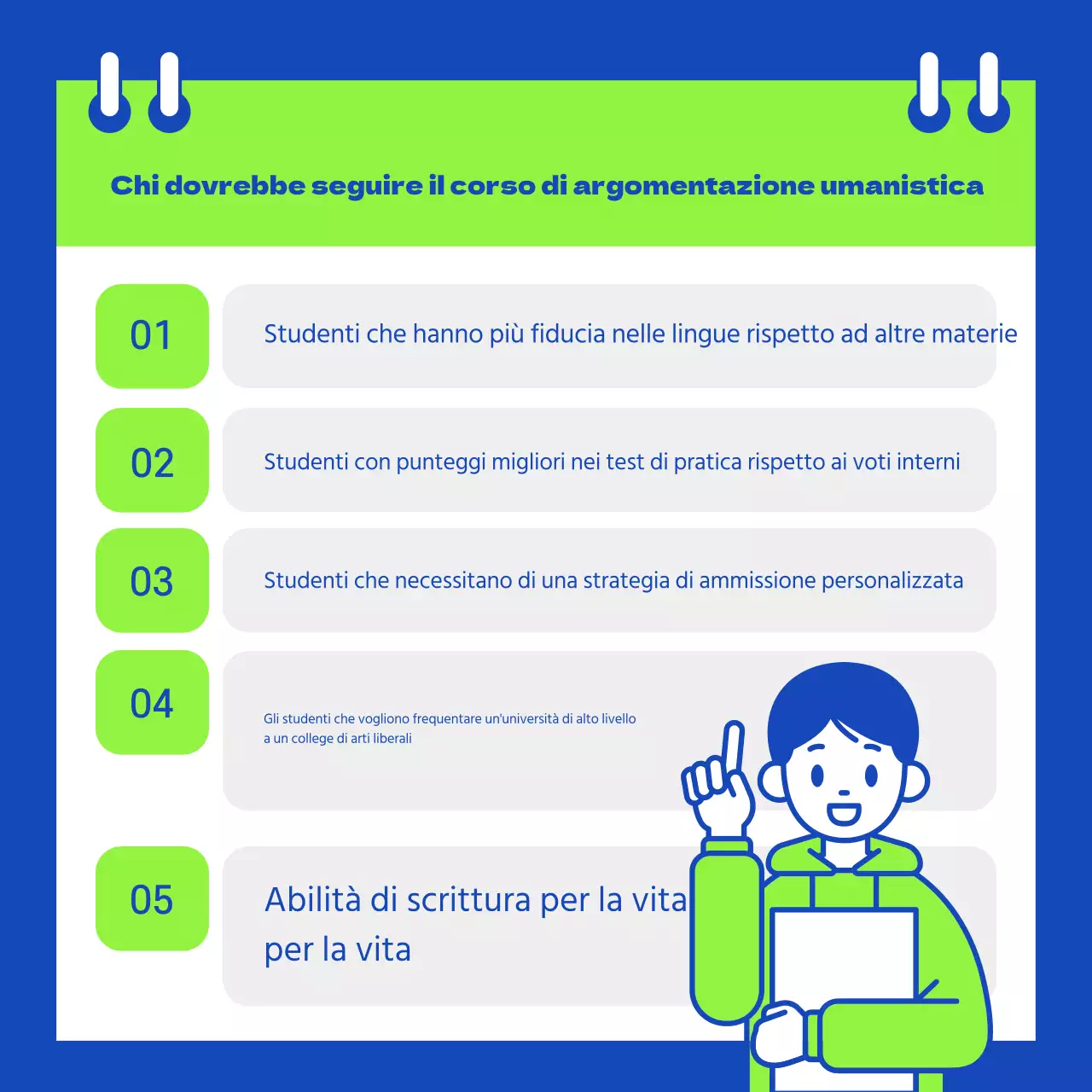 Saggio di promozione scolastica per l'esame di ammissione, semplice e dai colori fluorescenti.