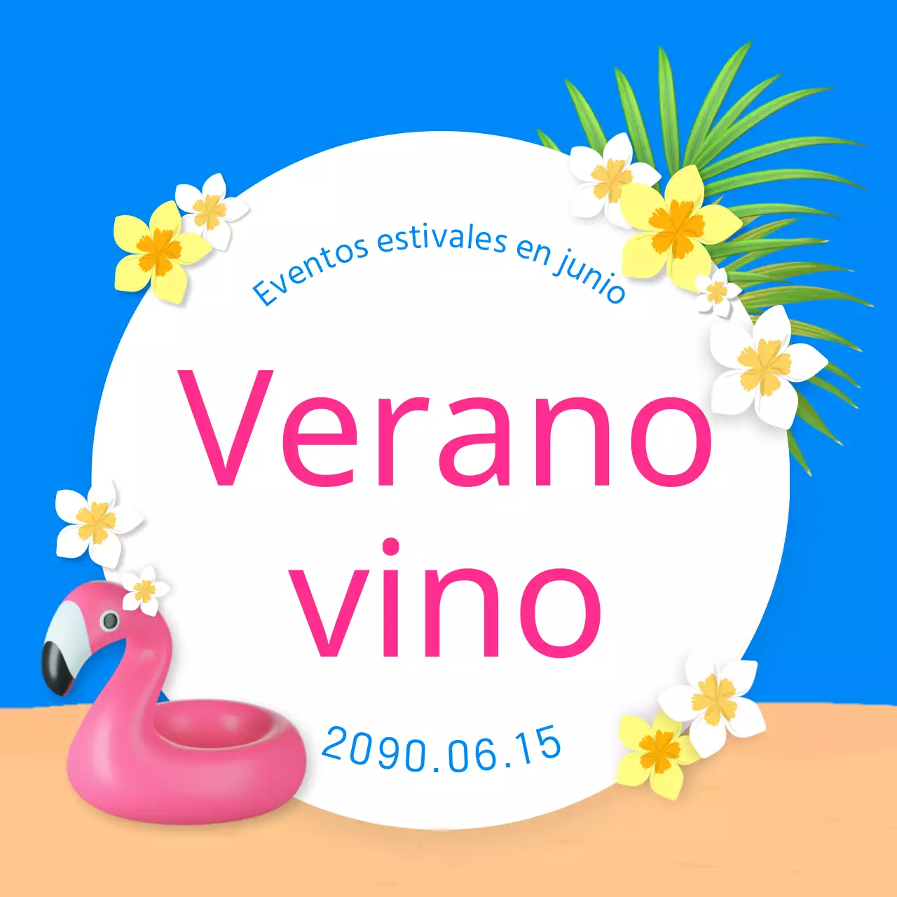 Una colección de miniaturas de eventos veraniegos con acentos azules y rosas