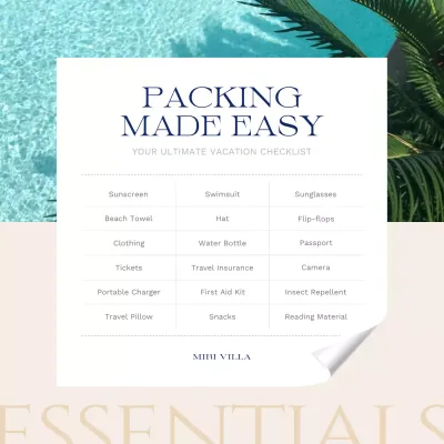 Blue Modern Vacation Checklist Social Media Post