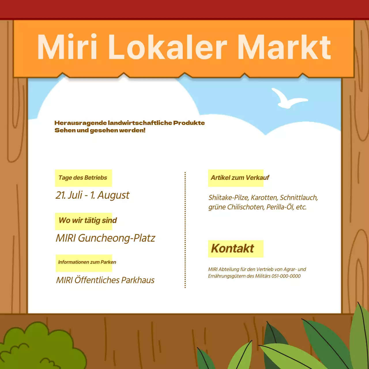 Werben Sie für Ihren orange-braunen Bauernmarkt