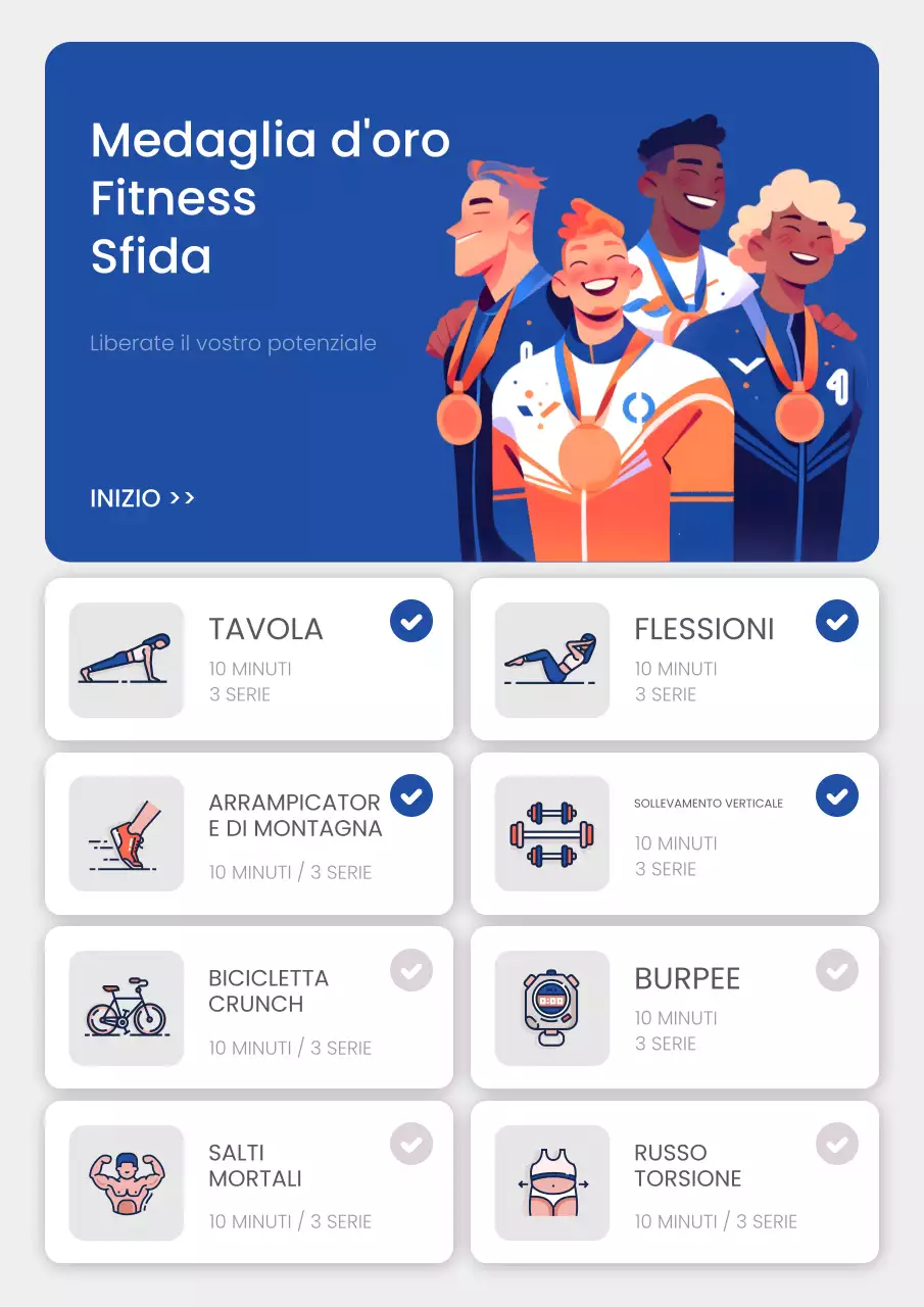 Un piano di allenamento moderno in blu e blu navy