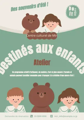 Publicité pour un atelier de vacances d'été kaki et marron.