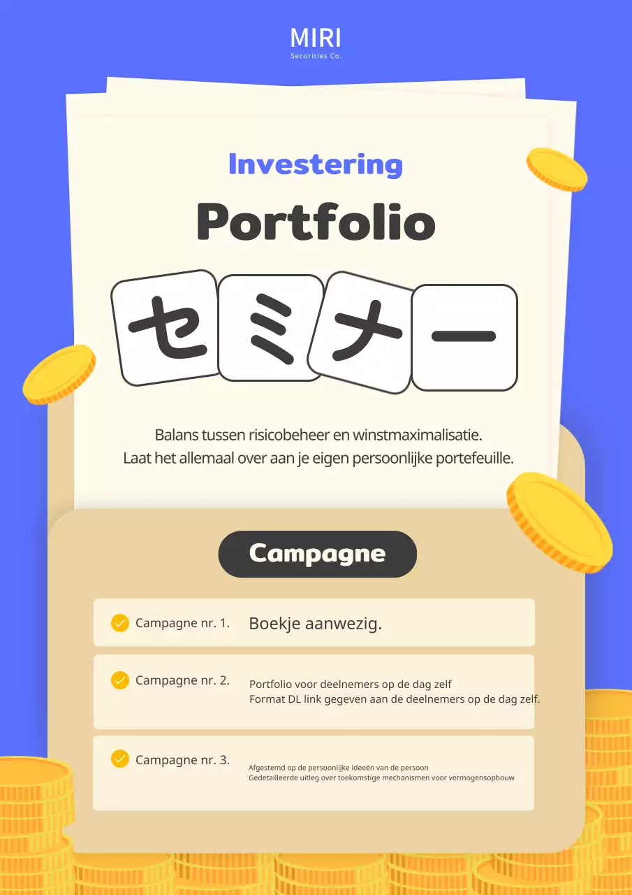 Blauwe en gele advertenties voor de beleggingsportefeuille van Papuhan.