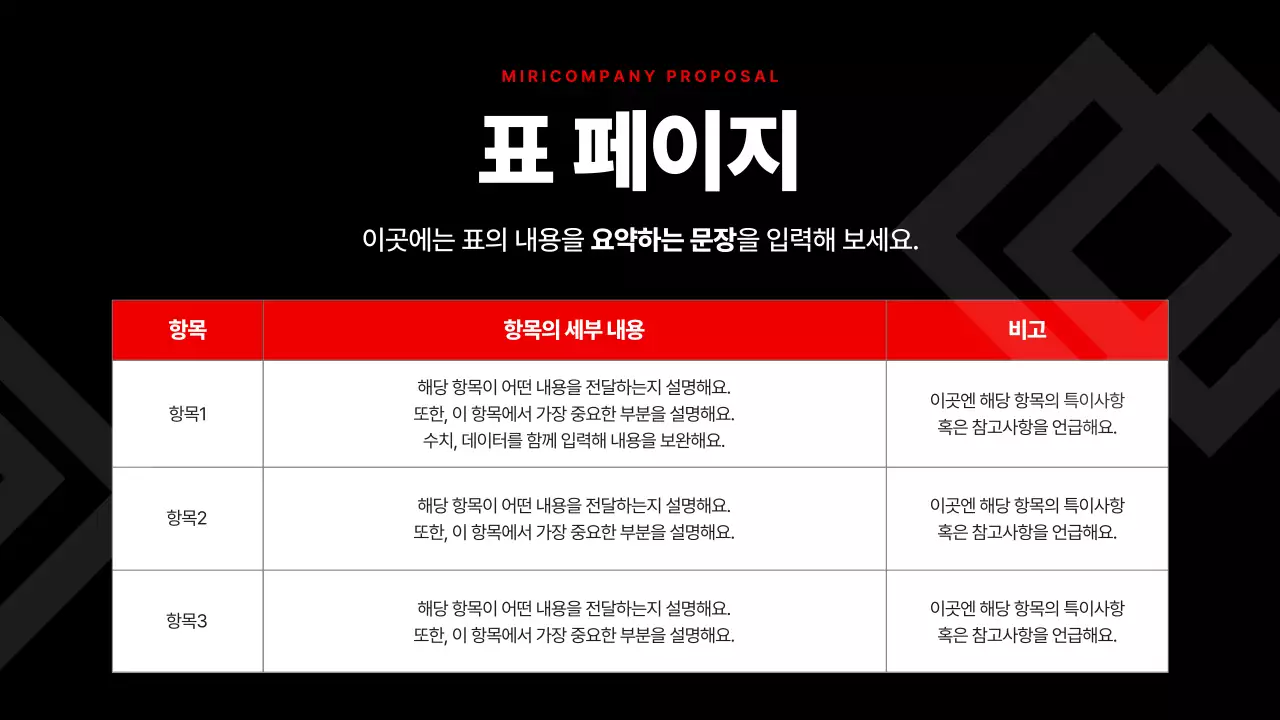 빨강과 검정의 심플한 기업 발표자료