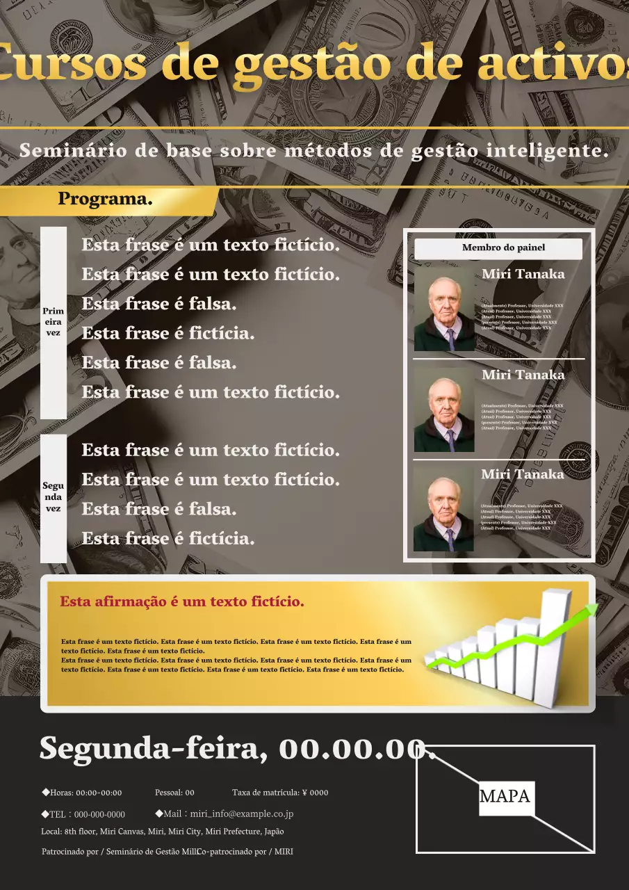 Um simples anúncio dourado e preto para um curso de gestão de património