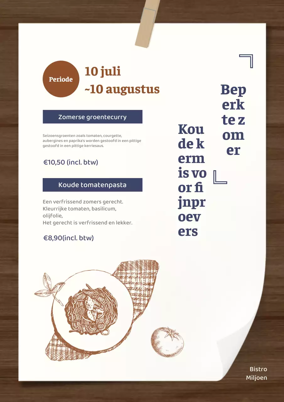 Introductie van het zomerseizoenmenu met een oosterse sfeer in bruin en beige.