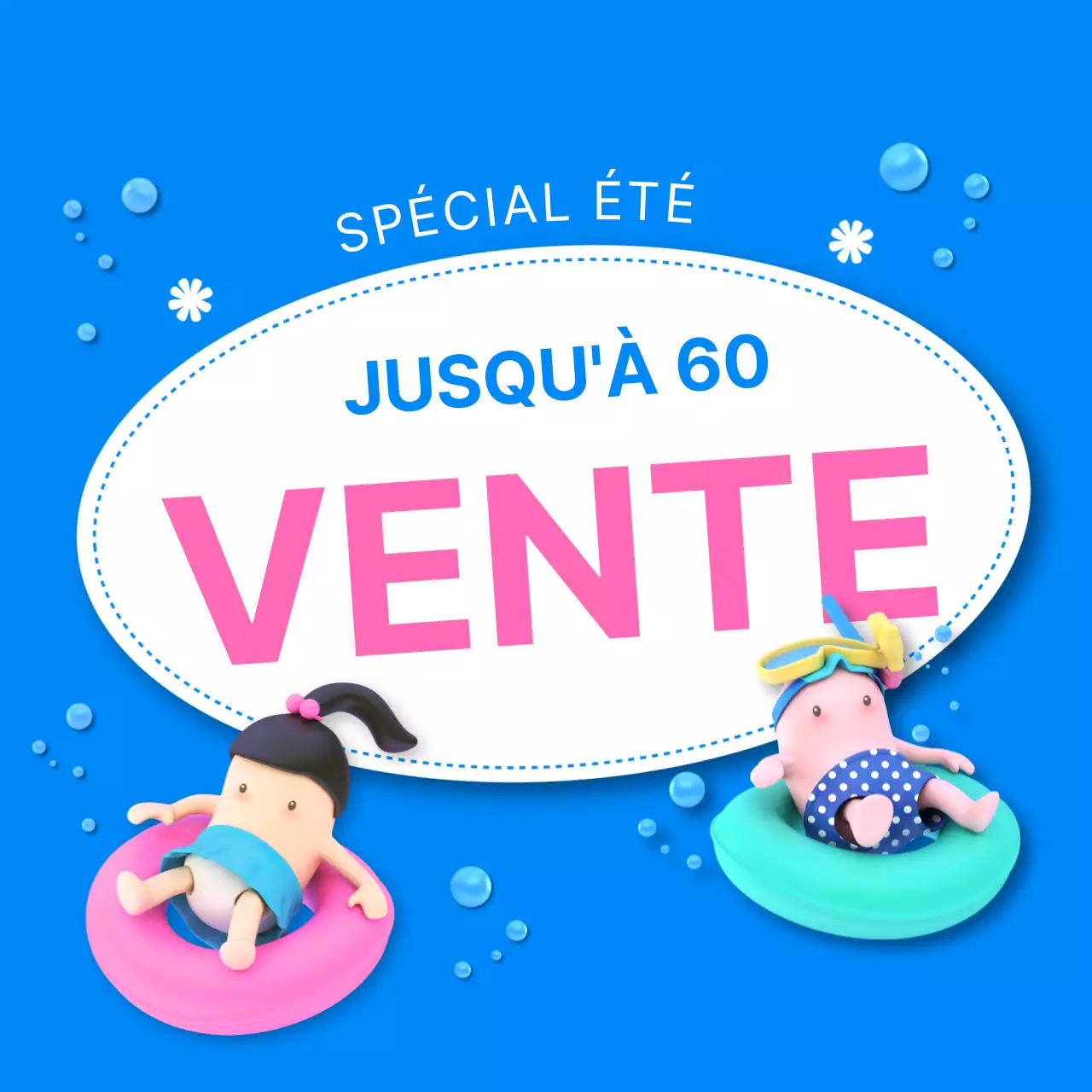 Une collection de vignettes d'événements estivaux aux accents bleus et roses