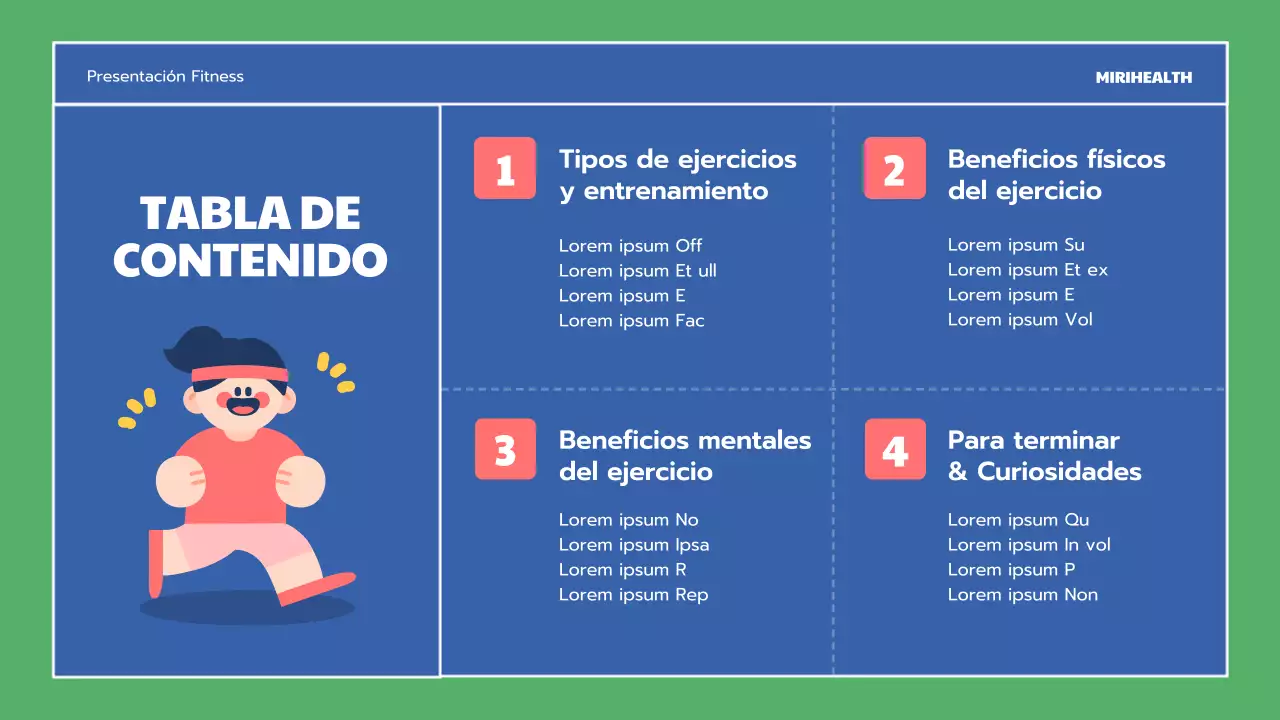 Recursos educativos sobre los beneficios del ejercicio azul y verde