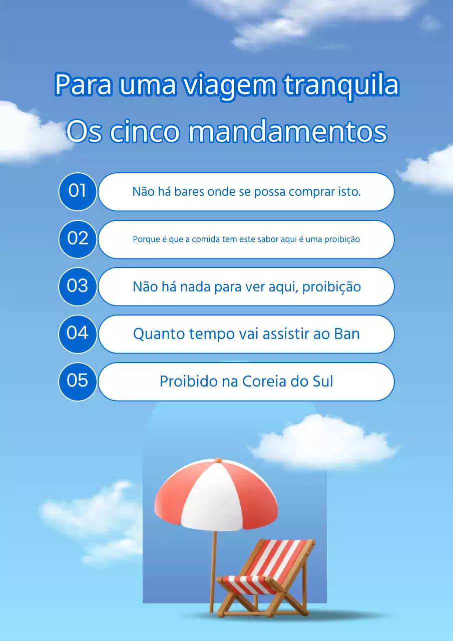 Uma coleção de proibições de viagem azuis e brancas na moda nos 5 mandamentos