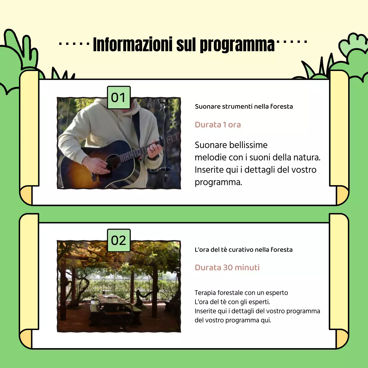 Promuovere il tour della passeggiata curativa gialla e verde