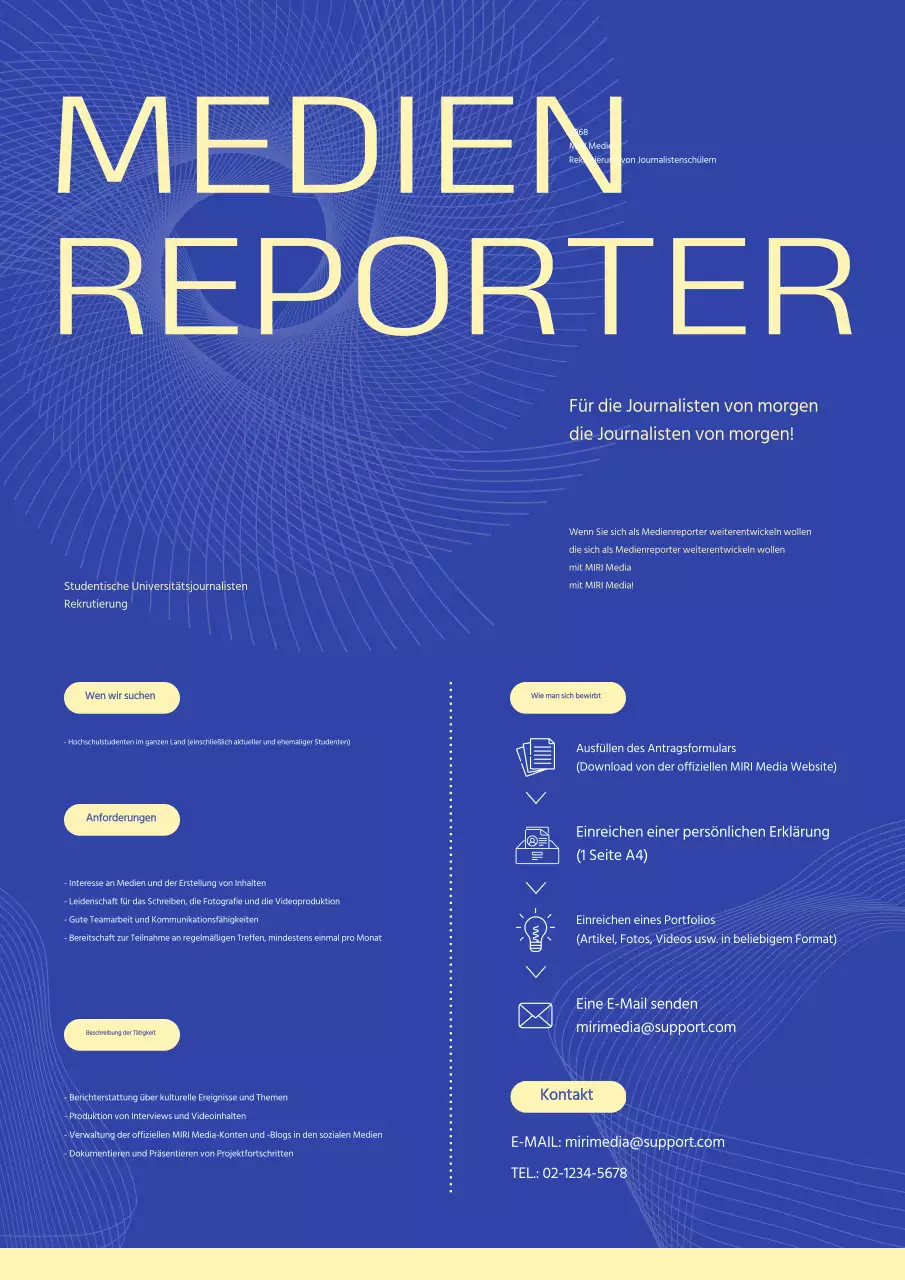 Ein einfaches blau-gelbes Werbemittel für Studentenjournalismus