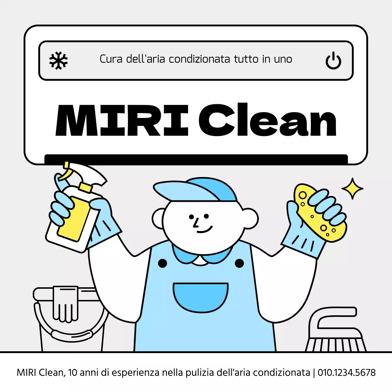 Semplice pubblicità per la pulizia dell'aria condizionata in azzurro e giallo