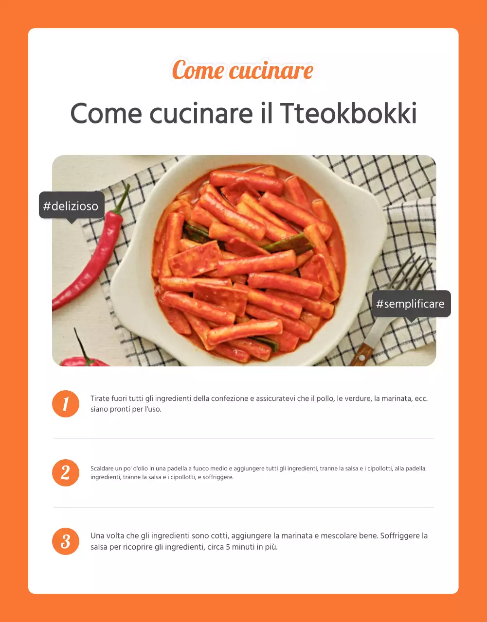 Promuovere kit di pasti base tteokbokki in arancione e avorio