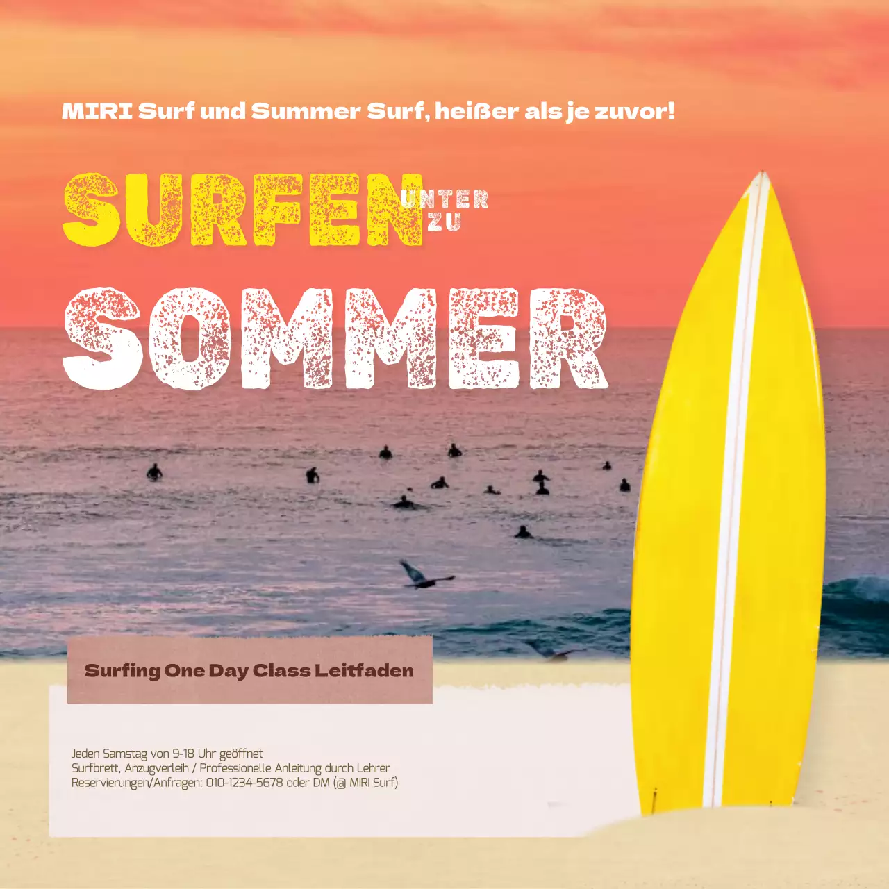 Förderung von eintägigen Kursen für natürliches Surfen in Gelb und Orange