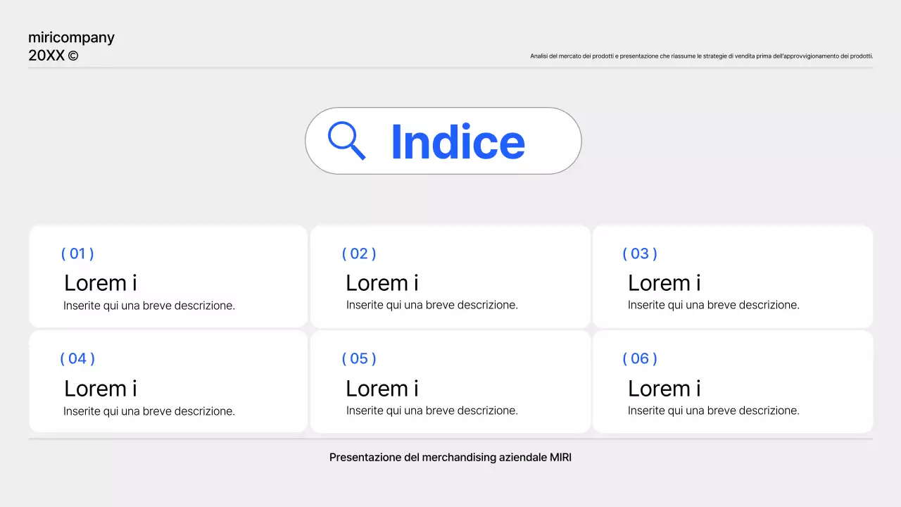 Un semplice rapporto di pianificazione del prodotto in blu e grigio