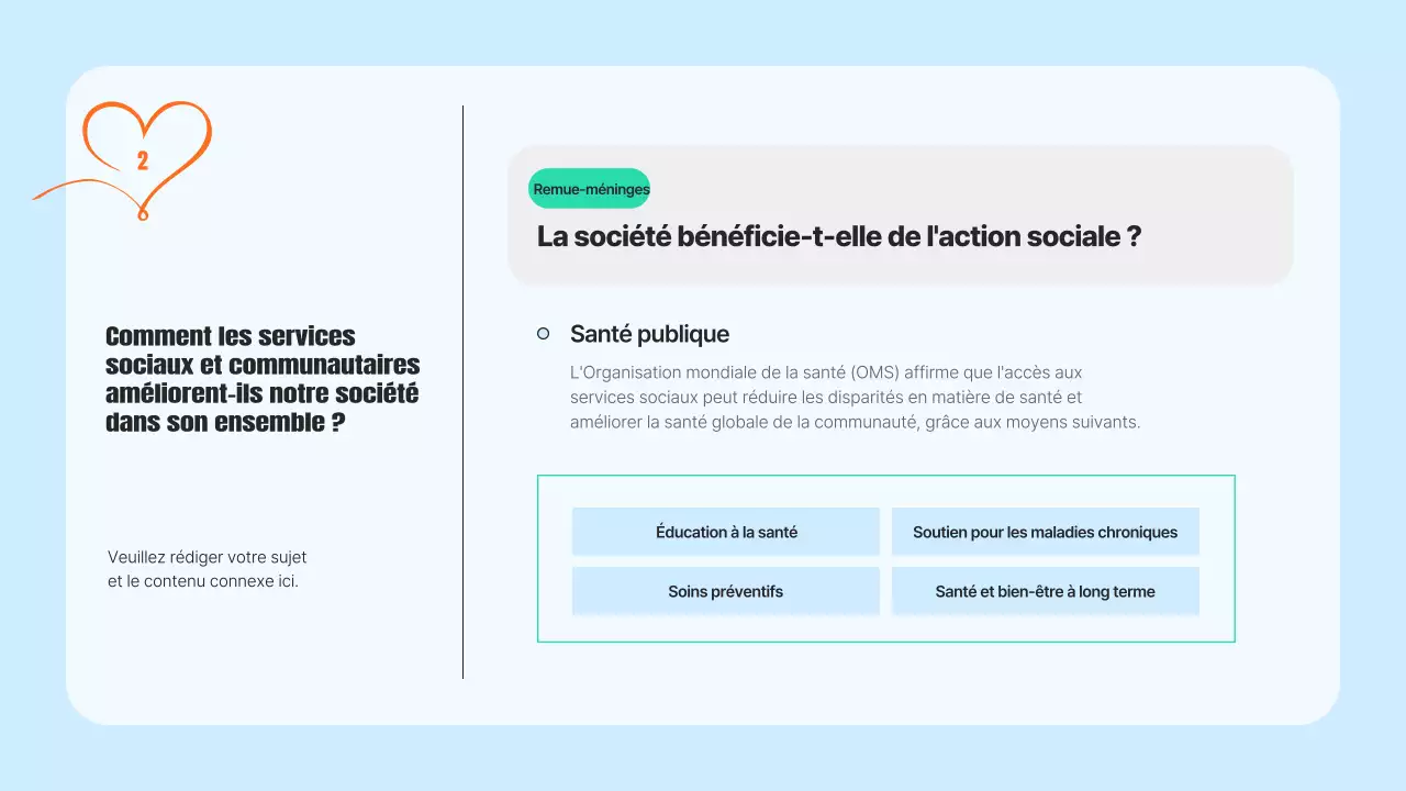 Un prospectus de service communautaire moderne en bleu clair et orange