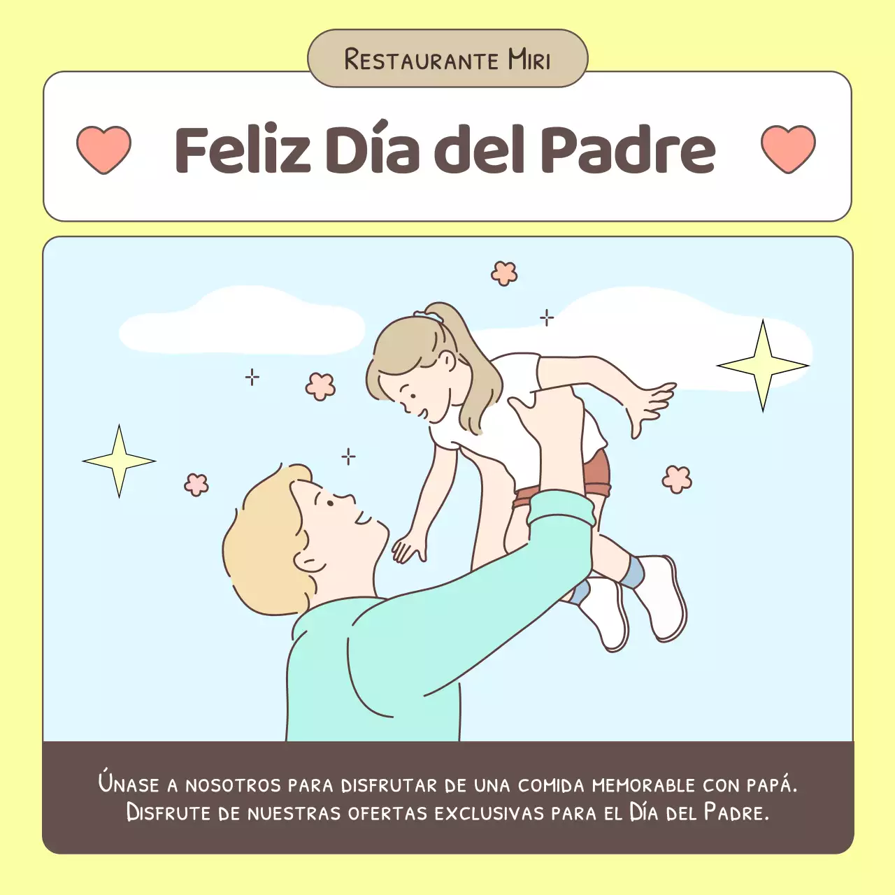 Un sencillo anuncio del Día del Padre en azul claro y amarillo