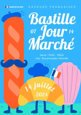 Promouvoir un marché kitsch de la fête de la révolution en bleu et rouge