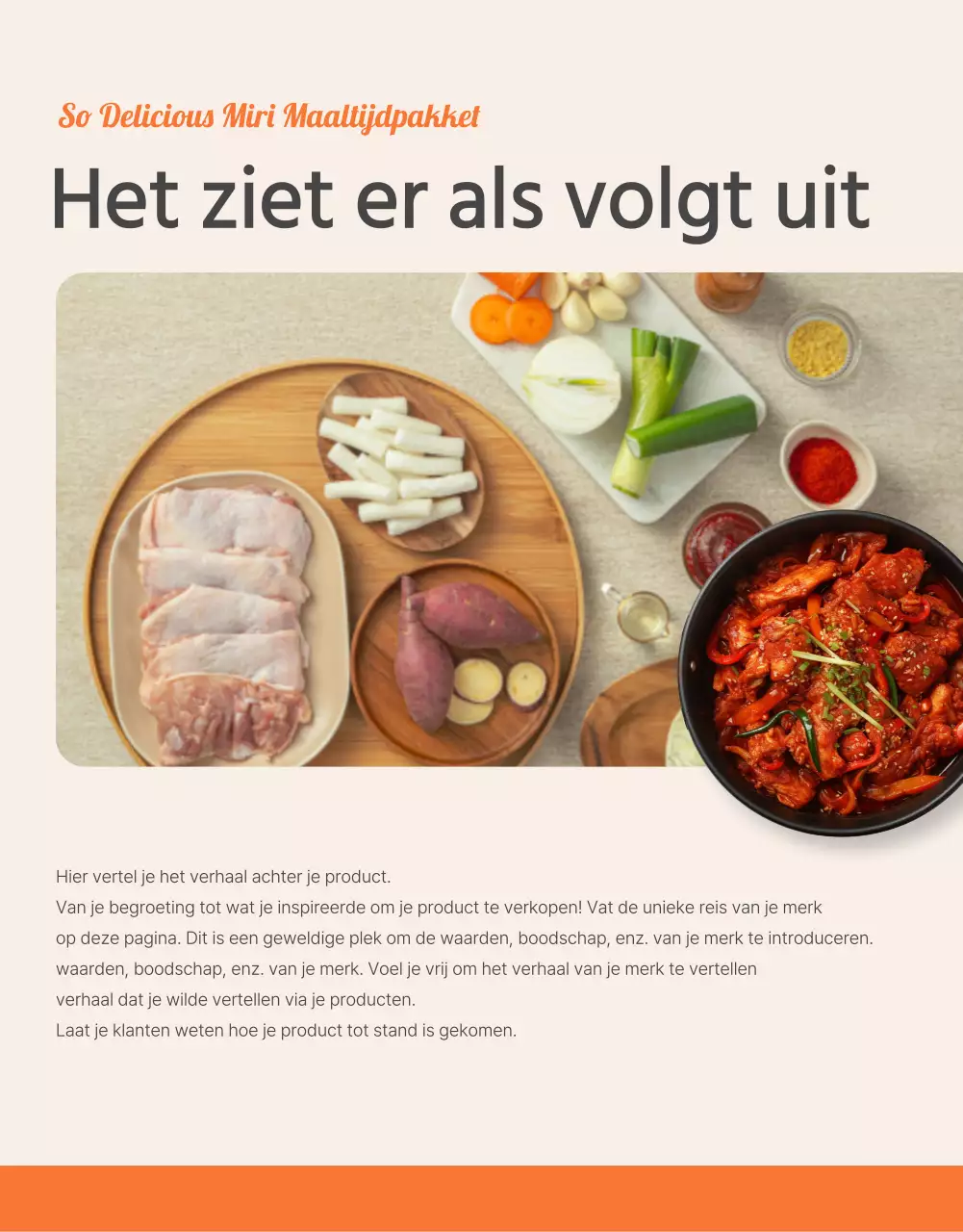 De intropagina met oranje en ivoorkleurige basismaaltijden promoten