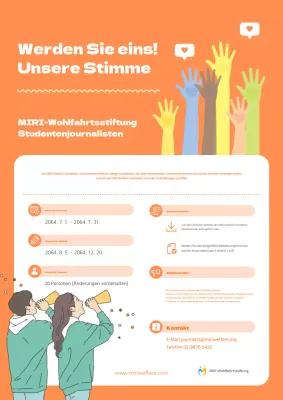 Eine niedliche orangefarbene und mintfarbene Anzeige zur Einstellung von Studenten im Journalismus