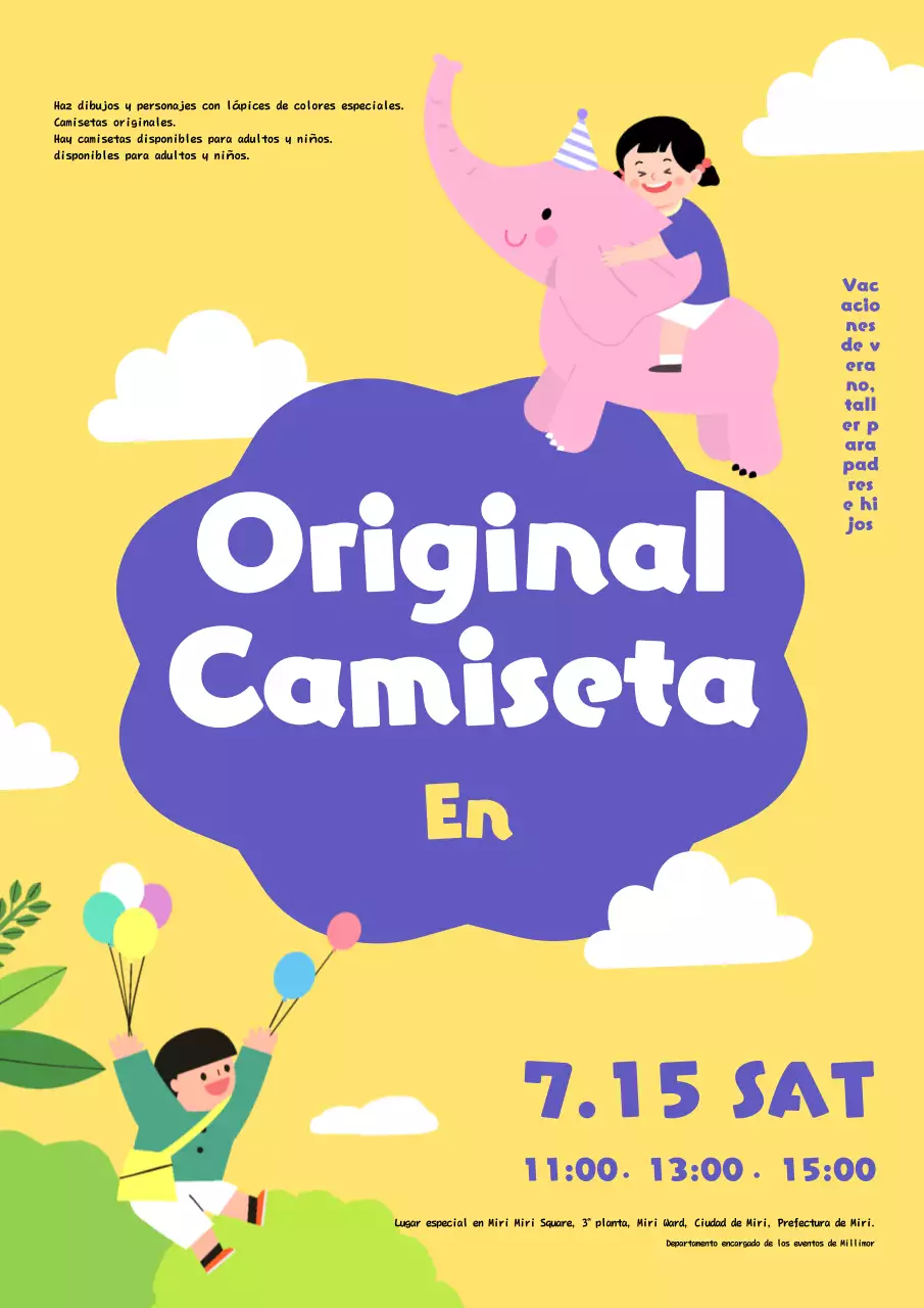 Promover talleres de verano para niños guapos de amarillo y morado