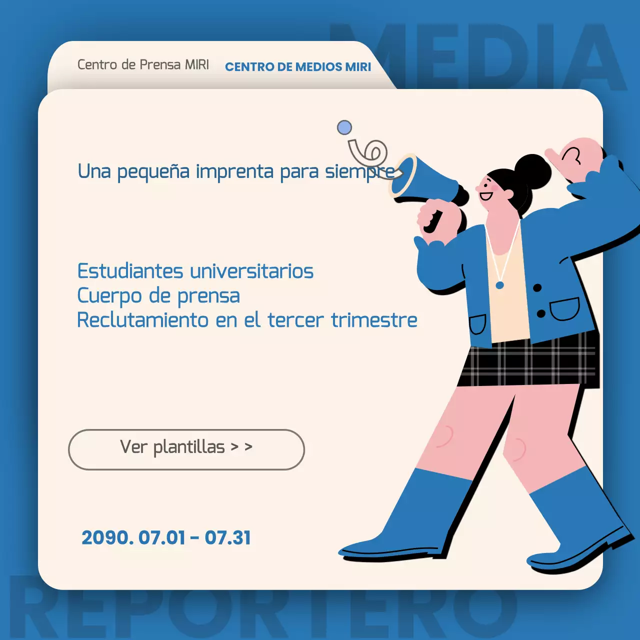 Una sencilla campaña de periodismo estudiantil en azul y marfil
