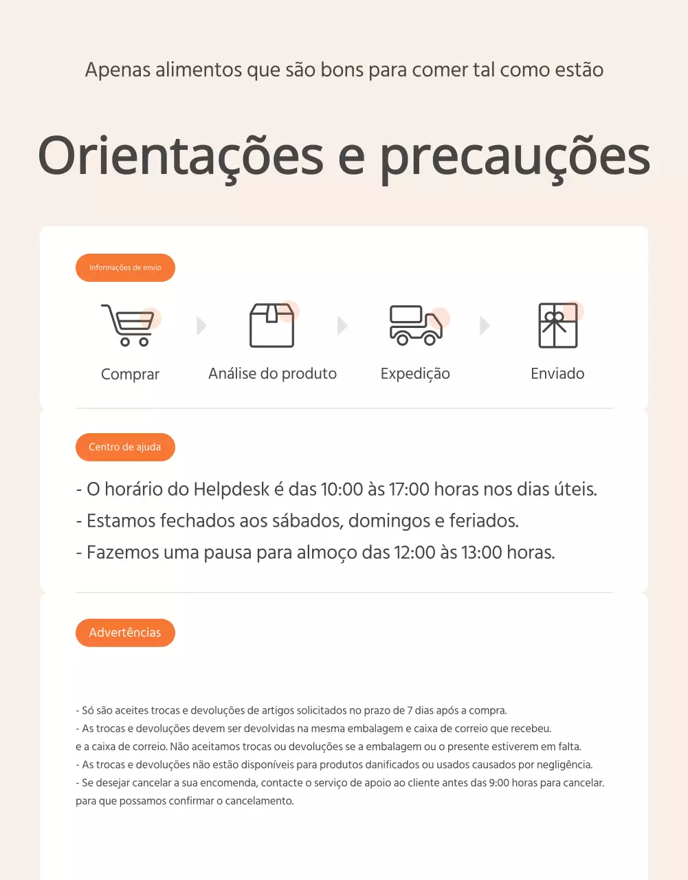 Promover os alimentos do kit de refeição básico laranja e marfim e o que procurar