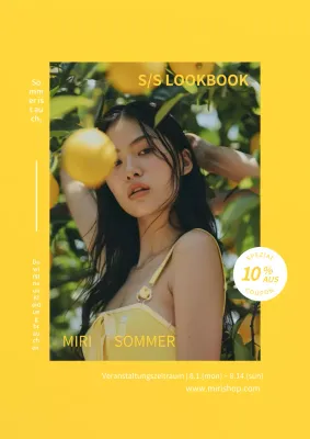 Gelbe und weiße tropische Sommersaison-Kleidungsgutscheinwerbung.