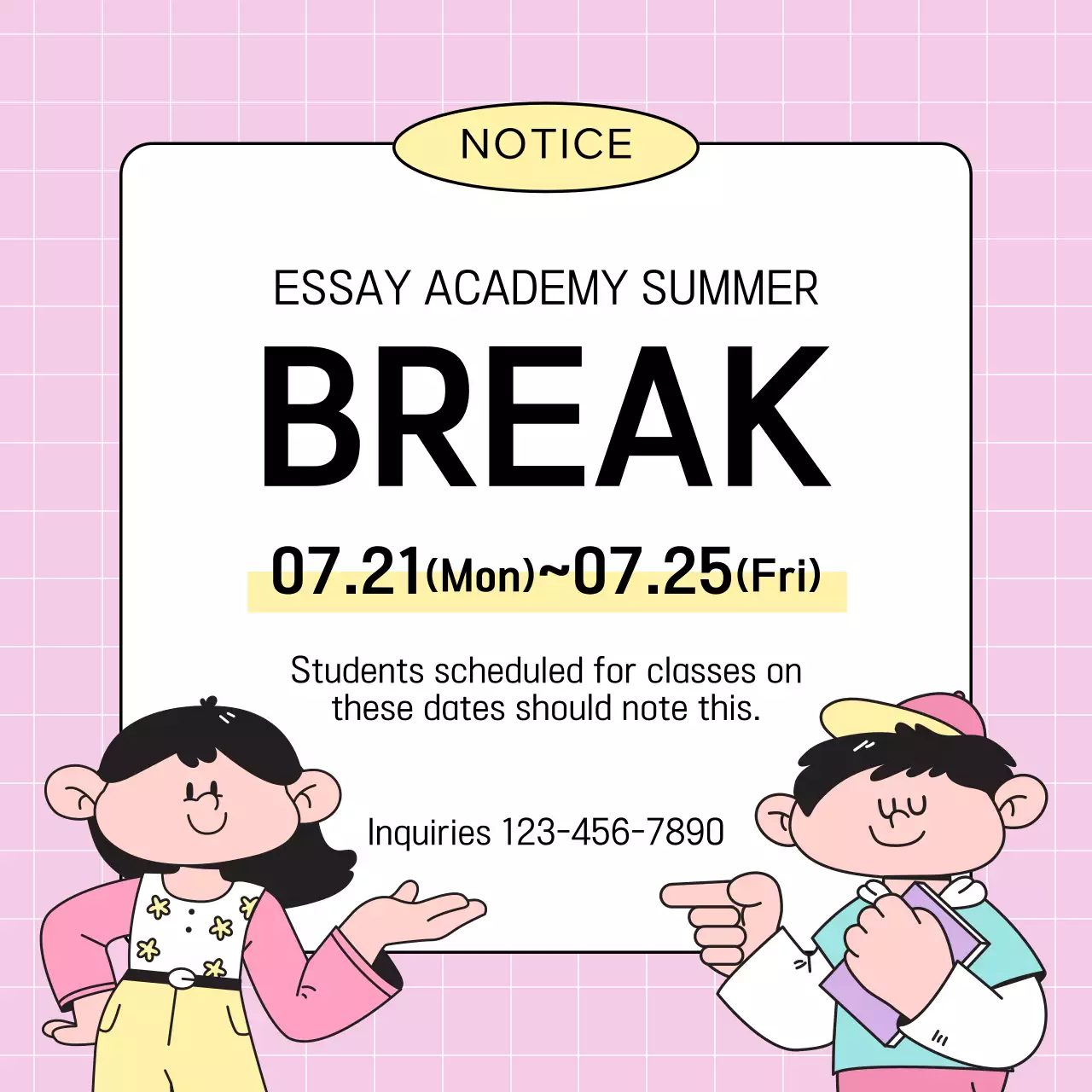 Pink Comic Summer Notice Social Media Post