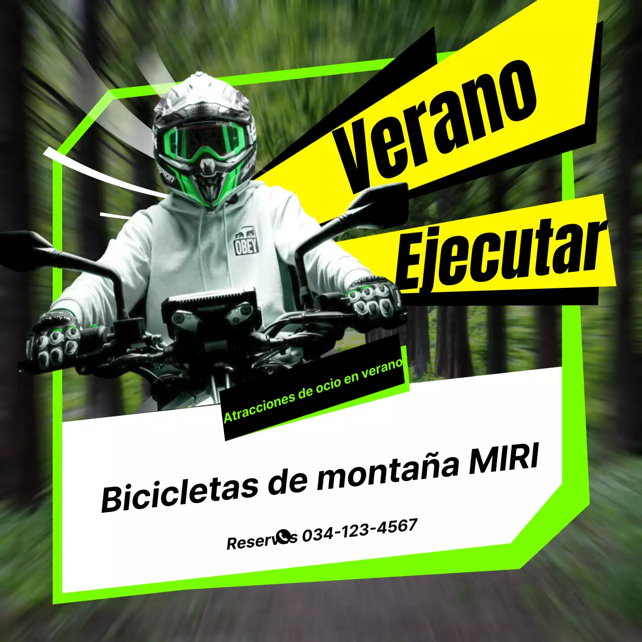 Promover actividades de ciclismo de montaña en amarillo kitsch y chartreuse