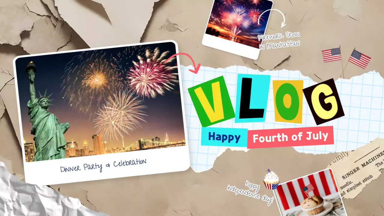 다채로운 레트로 7월 4일 Vlog YouTube 섬네일