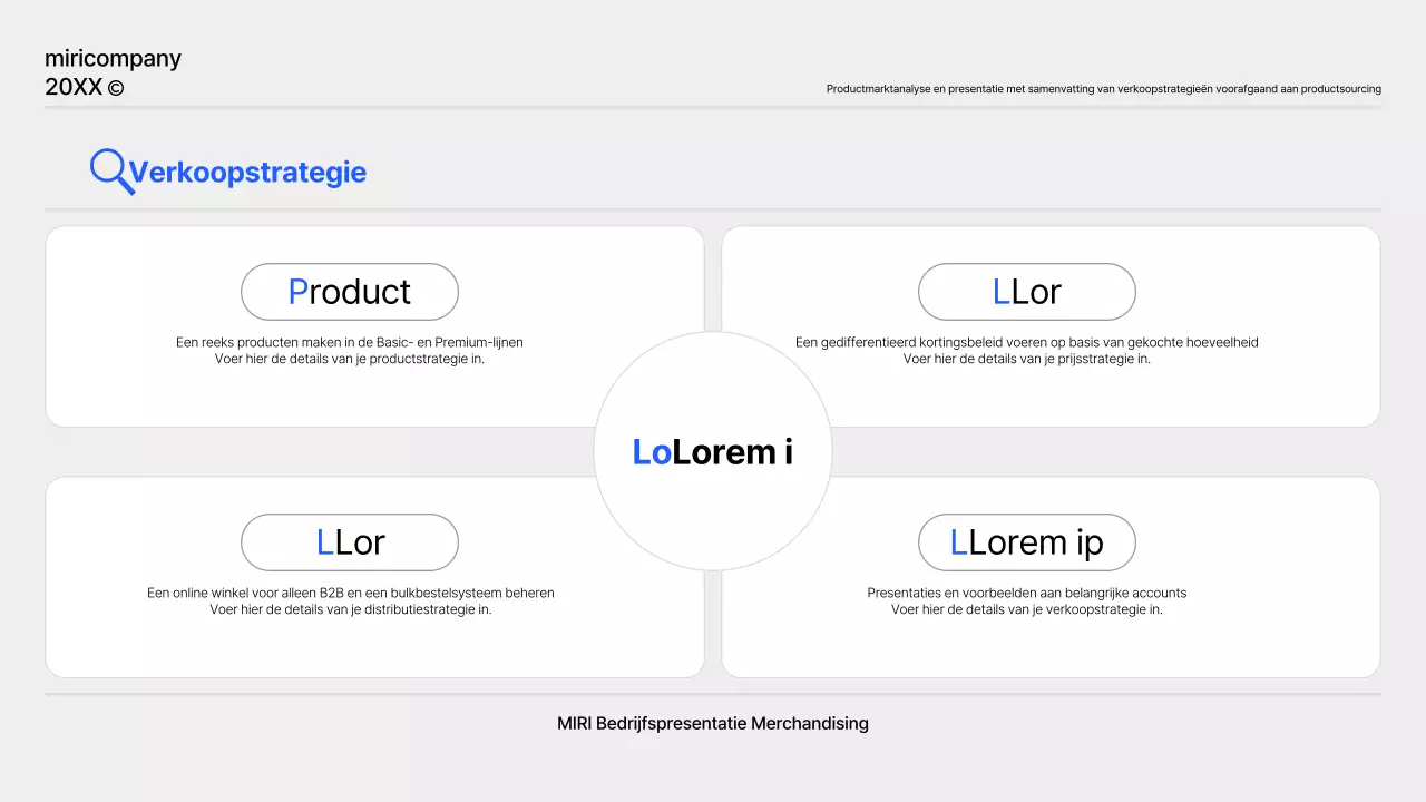 Een eenvoudig productplanningsrapport in blauw en grijs