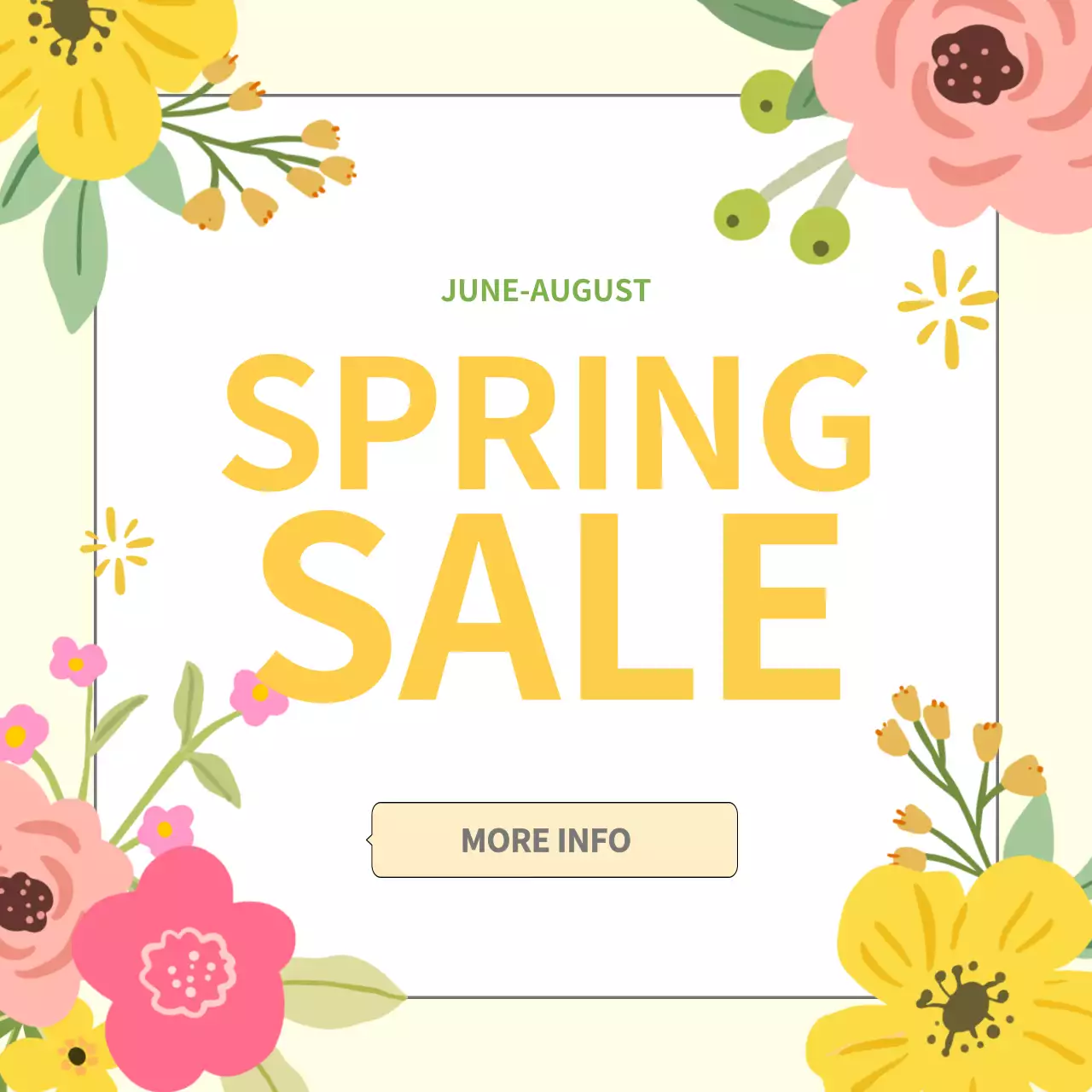옐로우 스프링 세일 인스타그램 포스트와 꽃 장식 프레임