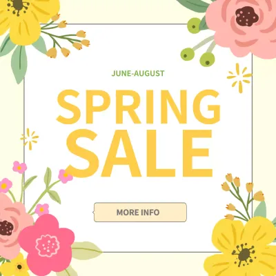 옐로우 스프링 세일 인스타그램 포스트와 꽃 장식 프레임