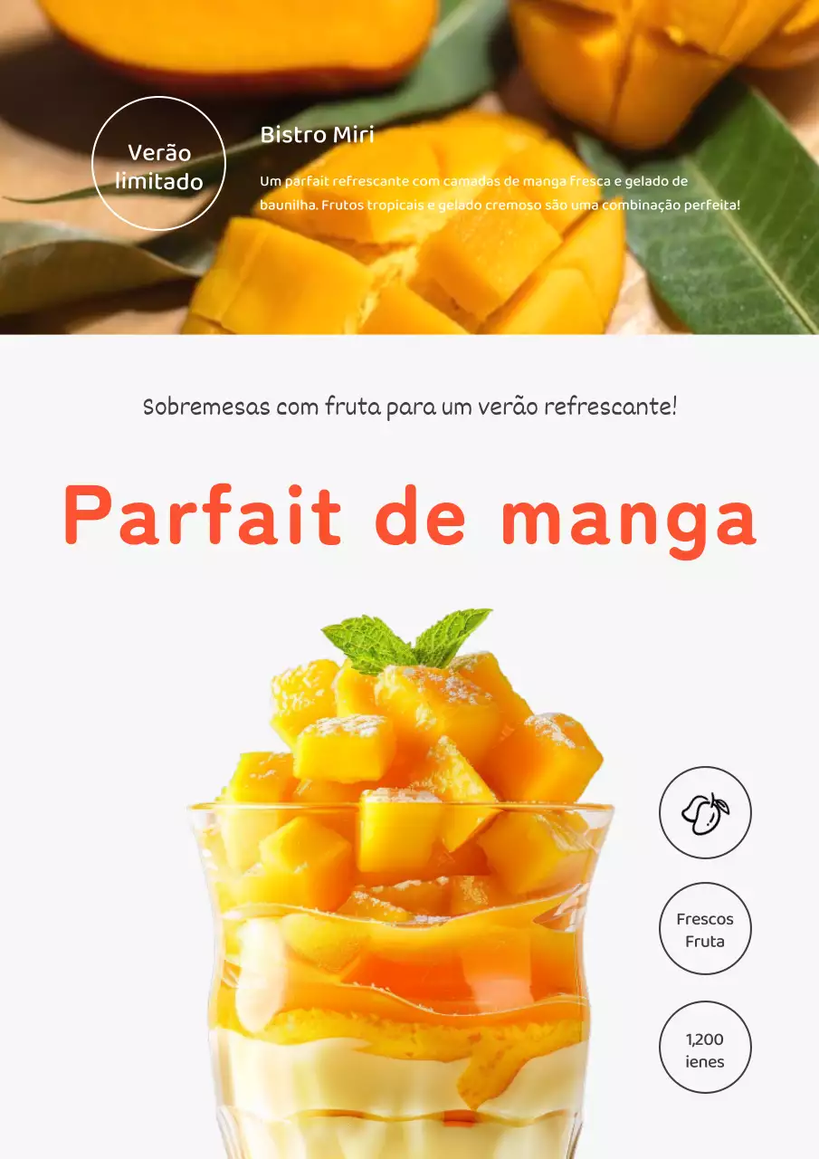 Folheto de menu de sobremesa de verão simples em laranja e amarelo.
