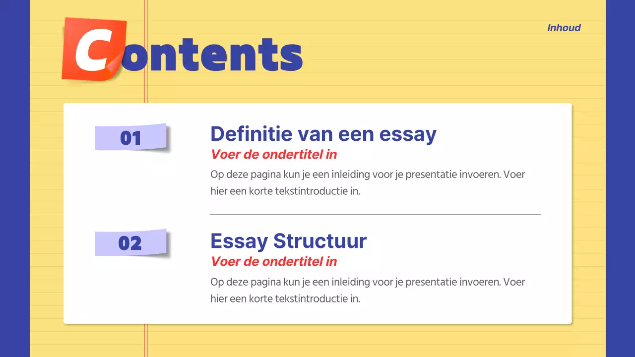 Aankondigingsinformatie gemarkeerd in geel en marineblauw