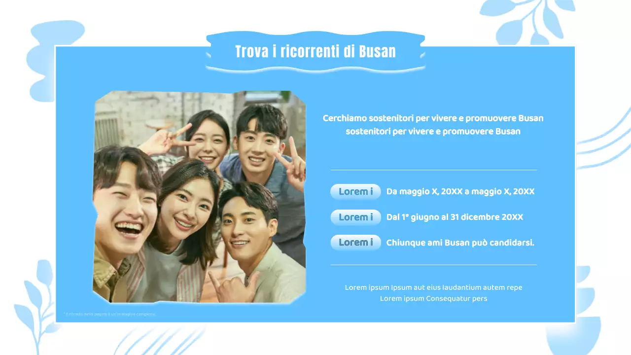 Una presentazione kitsch della guida del quartiere di Busan, in azzurro e bianco.